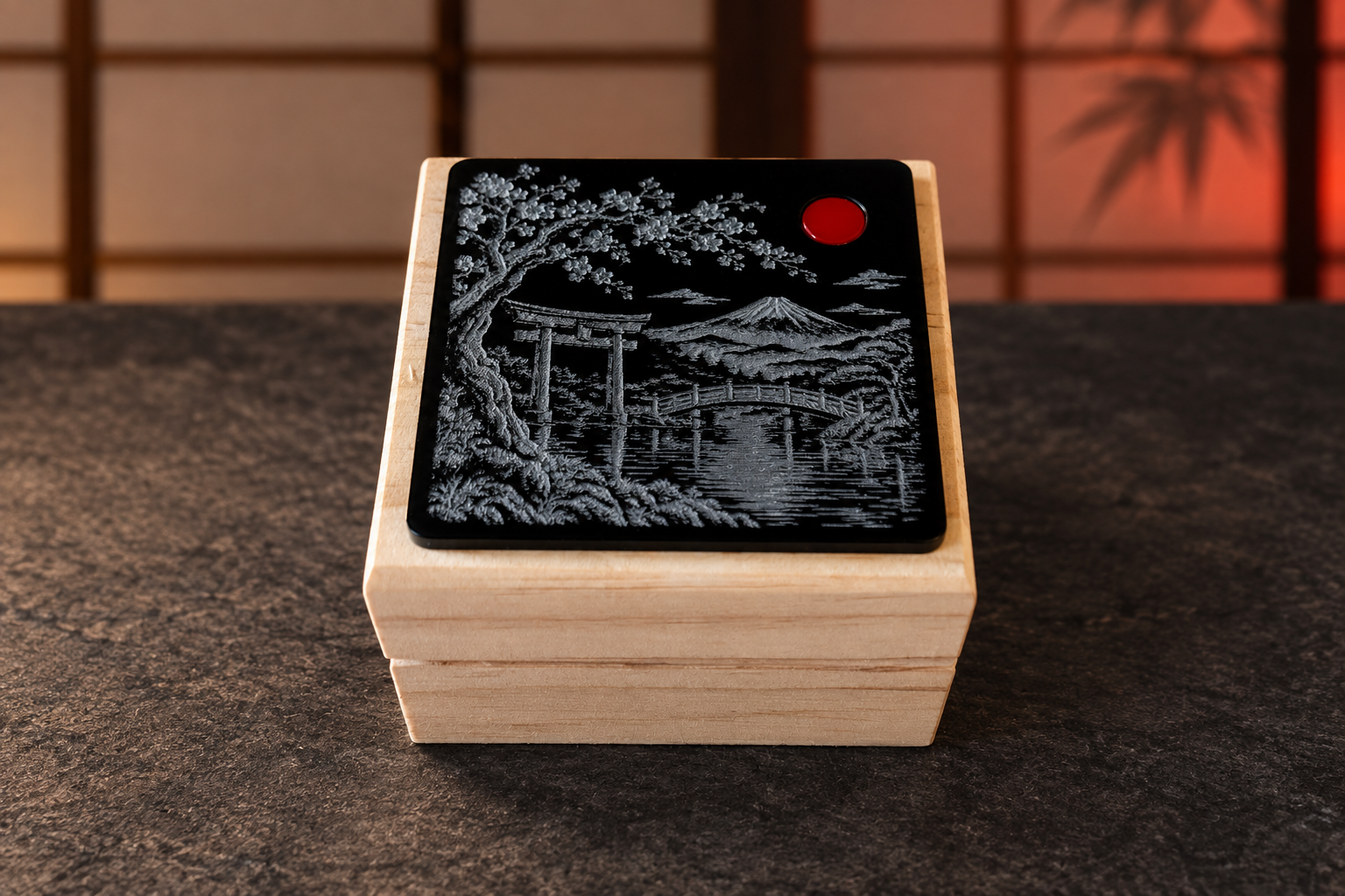 Japanese garden engraved keepsake box