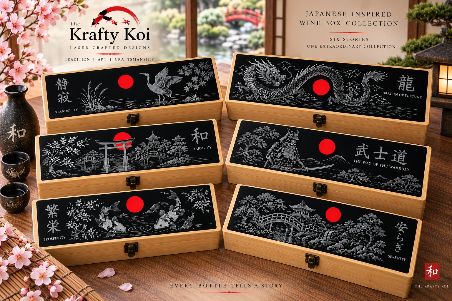 The complete six-piece Japanese Wine Box Collection
